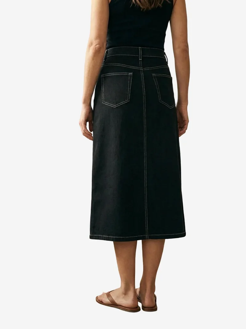 My Fashion Black MY FASHION High Waist A-Line Midi Skirt with Pockets for Women | Best Price UAE