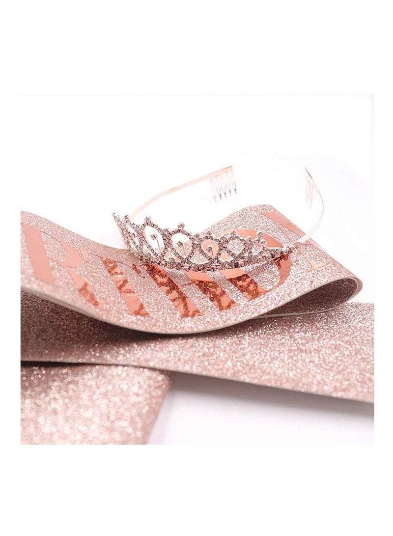 AMERTEER Birthday Queen Sash and Rhinestone Diamond Tiara Set Girls Women Birthday Decoration Rose Gold - Image 3