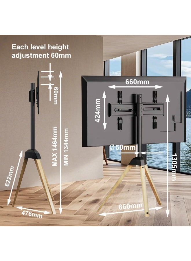 نوايوو حامل تلفزيون ثلاثي القوائم لأجهزة التلفزيون مقاس 32-65 بوصة، يدور بزاوية 25 درجة، 3 ارتفاعات قابلة للتعديل، إدارة الكابلات، حامل تلفزيون عالمي لغرفة المعيشة والمكتب والاستوديو - Image 3