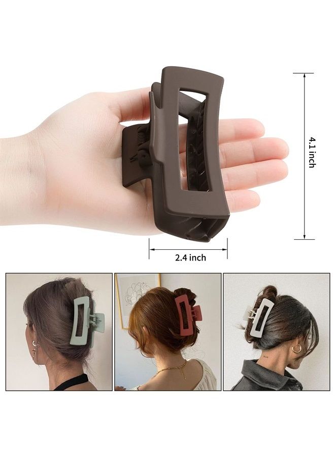 Sisiaipu 4 Inch Big Hair Claw Clips 6 Pcs Large claw clips for Thick Hair Square Claw Clips for Women and Girls Rectangular Nonslip Acrylic Banana Jaw Clips Hair Accessories -Brown - Image 1