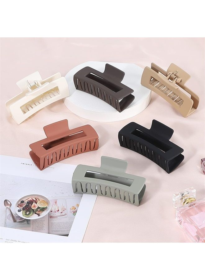Sisiaipu 4 Inch Big Hair Claw Clips 6 Pcs Large claw clips for Thick Hair Square Claw Clips for Women and Girls Rectangular Nonslip Acrylic Banana Jaw Clips Hair Accessories -Brown - Image 2