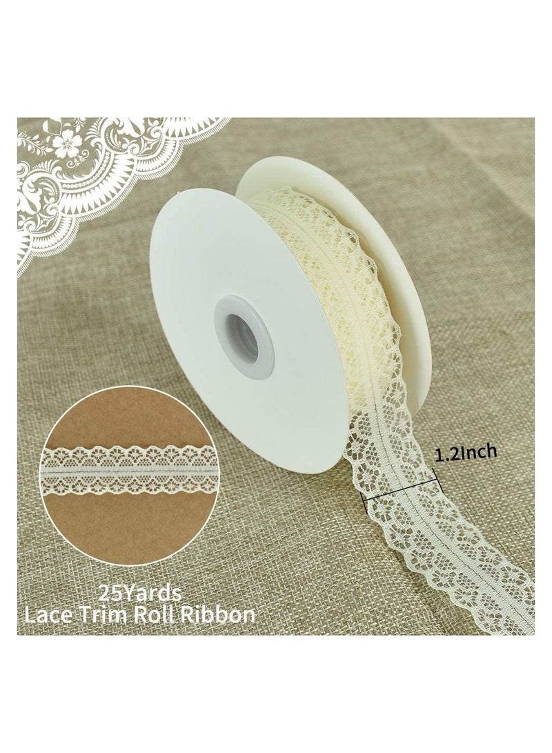 Zikra Lace Trim Ribbon 1.2 Inch Wide Vintage Pattern Roll Ribbons 25 Yards for Gift Wrapping Floral DIY Crafts Sewing Bridal Wedding Party Decorations, 2 Cream White - Image 2