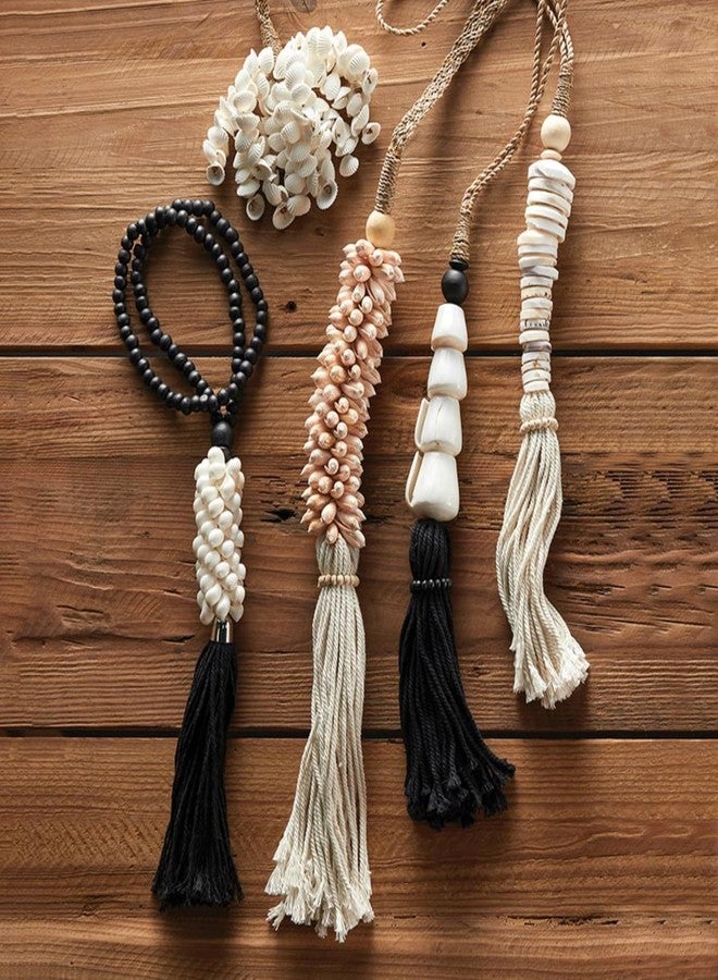 47th & Main Hanging Beach Décor Boho Style Twine Tassels with Shells, 27" Long, Black/White Shells - Image 3