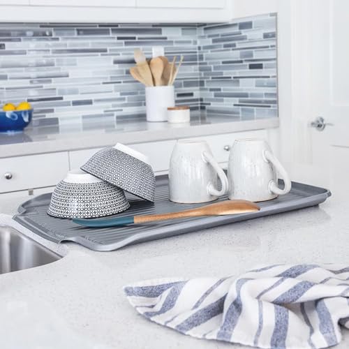 Better Houseware Dish Drainer Mat, Large Metallic Silver Dish Drain Board for Kitchen Countertop, Protects Surfaces & Speeds Drying, 19.5 x 15.5 x 1.25, Metallic Silver - Image 3