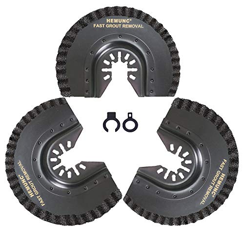 HEMUNC 3pcs Oscillating Tool Blades for Grout Removal Tile Mortar Concrete Masonry 18 Fit for Dewalt Milwukee Rockwell Bosch Dremel Ryobi Ridgid Multitool