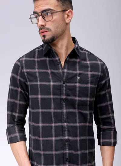 شركة المرآب الهندية Men Slim Fit Checkered Full Sleeves Cutaway Collar Casual Shirt