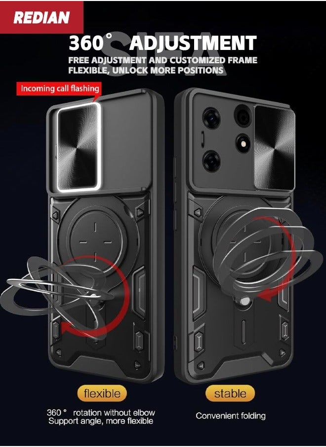 Generic - ITEL A70 Case, ITEL A70 Case Cover with Slide Camera Cover, Military Grade Heavy Duty Shockproof Protective Phone Cover Case with Round Ring Kickstand for ITEL A70 4G, Black - Image 1