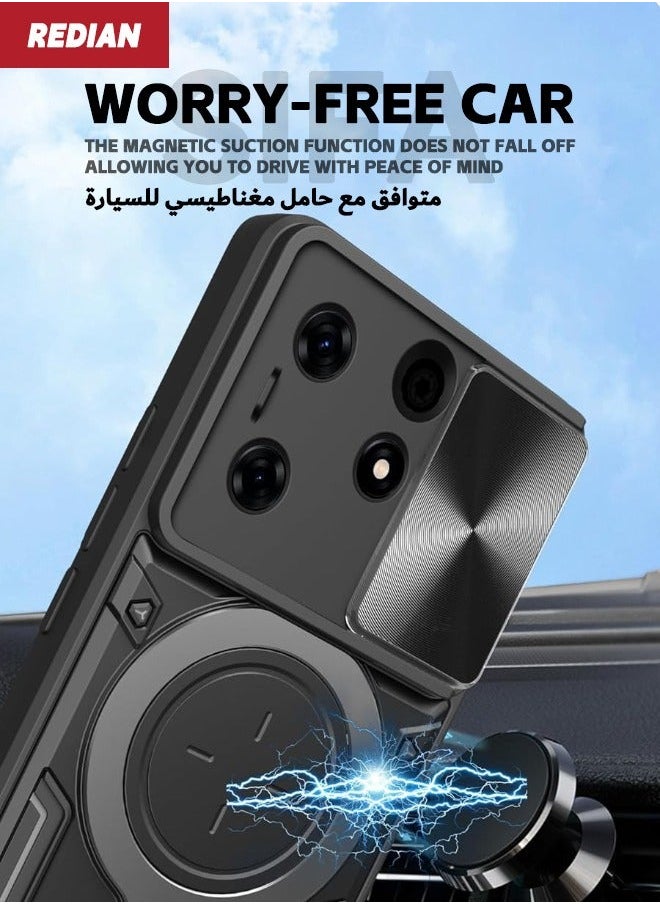 Generic - ITEL A70 Case, ITEL A70 Case Cover with Slide Camera Cover, Military Grade Heavy Duty Shockproof Protective Phone Cover Case with Round Ring Kickstand for ITEL A70 4G, Black - Image 1