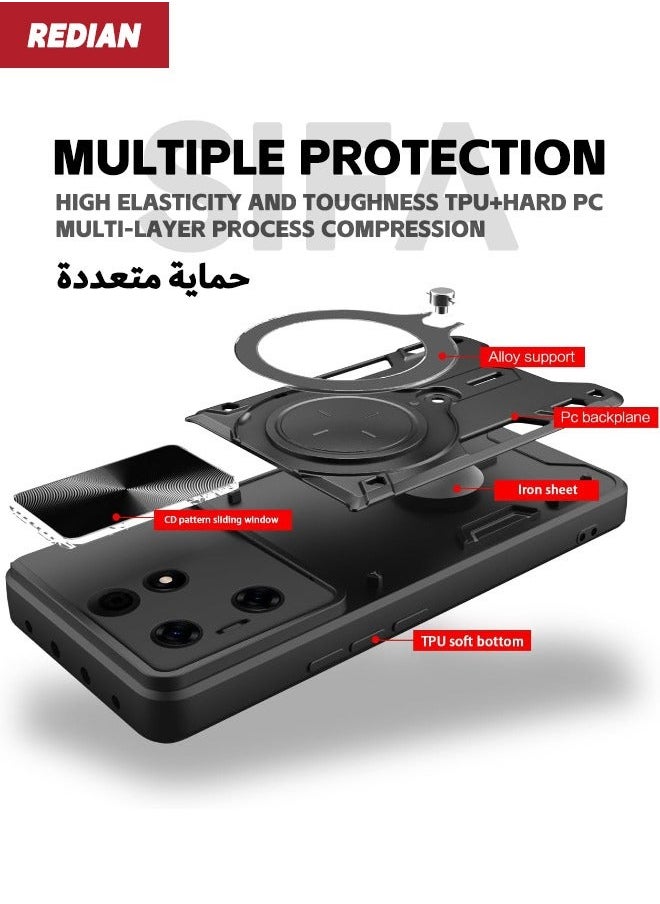 Generic - ITEL A70 Case, ITEL A70 Case Cover with Slide Camera Cover, Military Grade Heavy Duty Shockproof Protective Phone Cover Case with Round Ring Kickstand for ITEL A70 4G, Black - Image 1