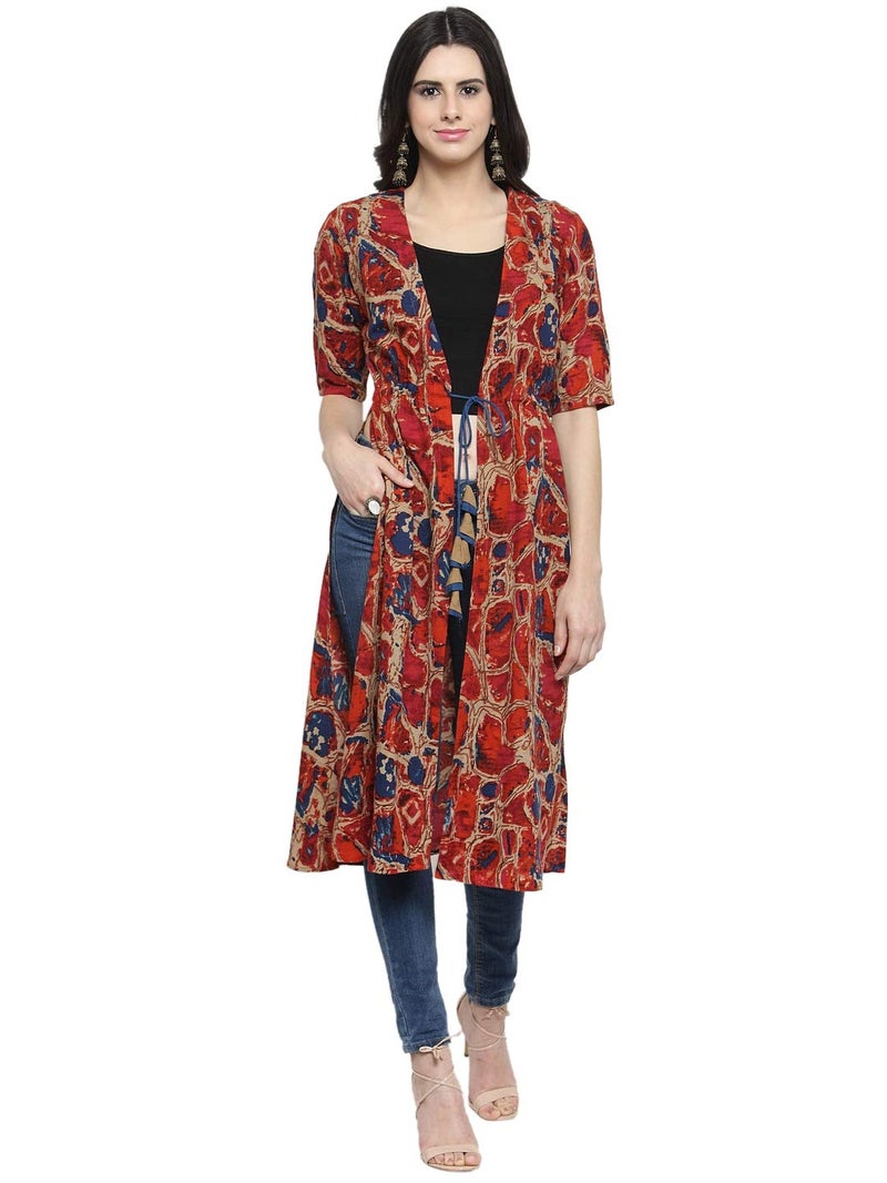 INDIBELLE Women's Viscose V Neck Abstract Print Shrug (Multicolour, XL) - Image 1