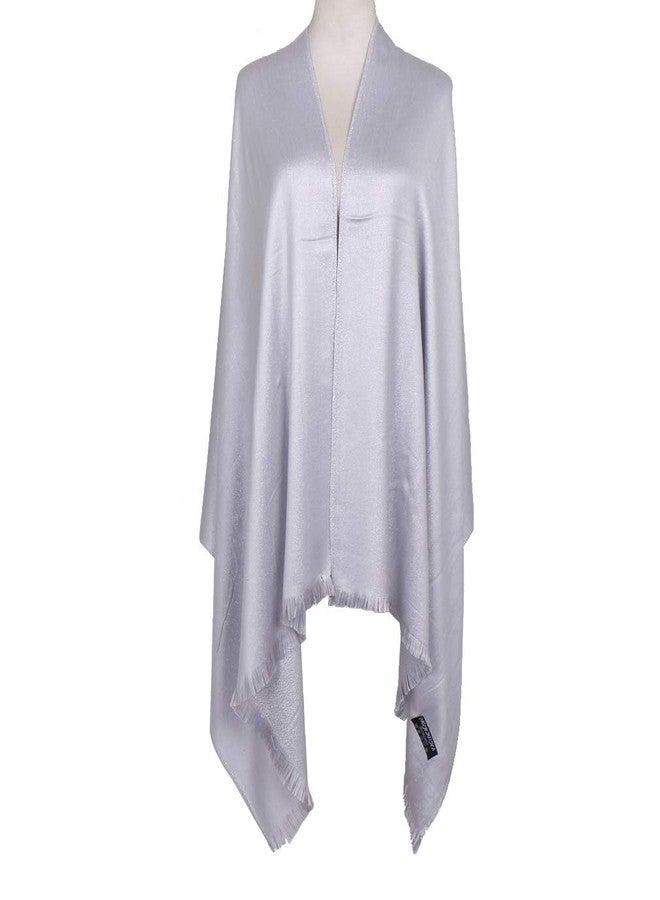 LMVERNA Women's Sparkling Metallic Soft Pashmina Shawls and Wraps Scarf in Solid Colors, Silver, M - Image 3