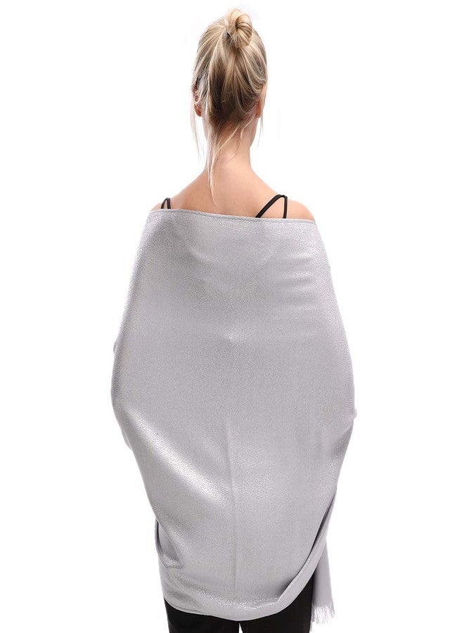 LMVERNA Women's Sparkling Metallic Soft Pashmina Shawls and Wraps Scarf in Solid Colors, Silver, M - Image 2