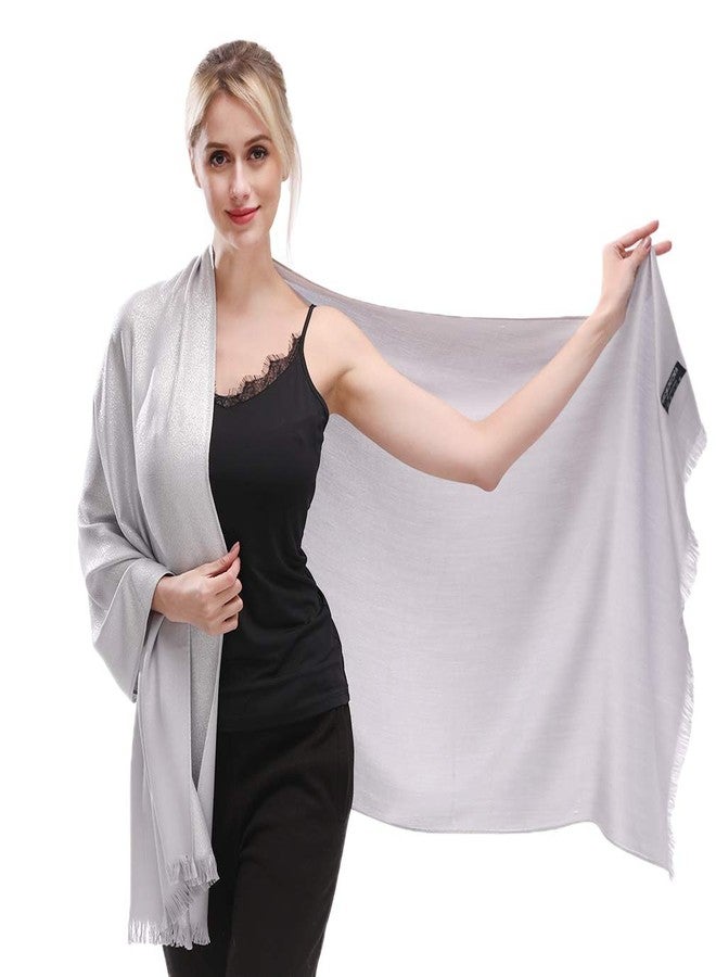 LMVERNA Women's Sparkling Metallic Soft Pashmina Shawls and Wraps Scarf in Solid Colors, Silver, M - Image 1