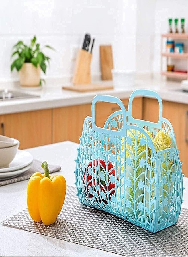 VIHALKRUPA Plastic Foldable Fruit & Vegetable Storage Basket,Shopping Basket,Multipurpose Easy to Carry Unbreakable Handle Bag,Travelling Bag-Multi Color (Pack of 1) - Image 5