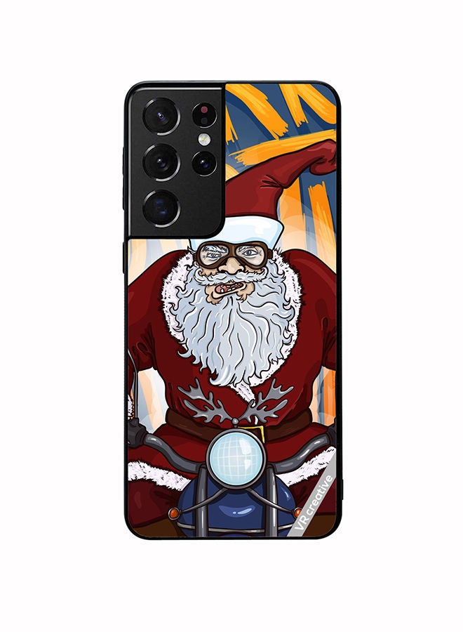 VR CREATIVE Protective Case Cover For Samsung Galaxy S21 Ultra 5G Cartoon Christmas Postcard Santa Claus On Motorcycle Design Multicolour - Image 1