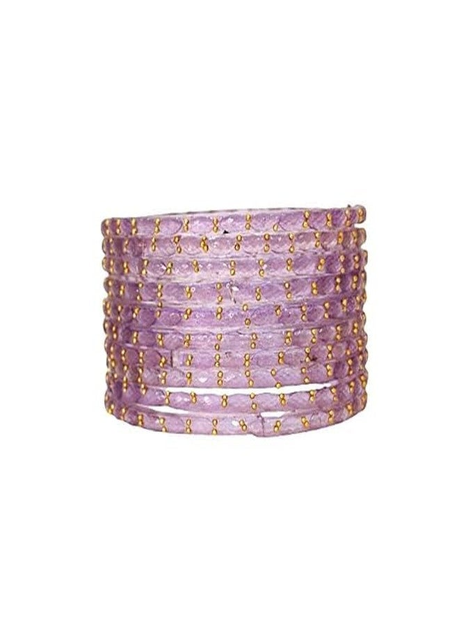 BANGLESKART Glass Bangles for Women Designer Golden Beaded Chudi Set Traditional Ethnic Wedding & Festival Wear Lightweight Ladies Bangles Lavender - Image 2