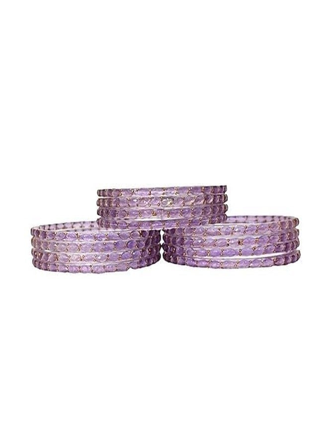 BANGLESKART Glass Bangles for Women Designer Golden Beaded Chudi Set Traditional Ethnic Wedding & Festival Wear Lightweight Ladies Bangles Lavender - Image 3