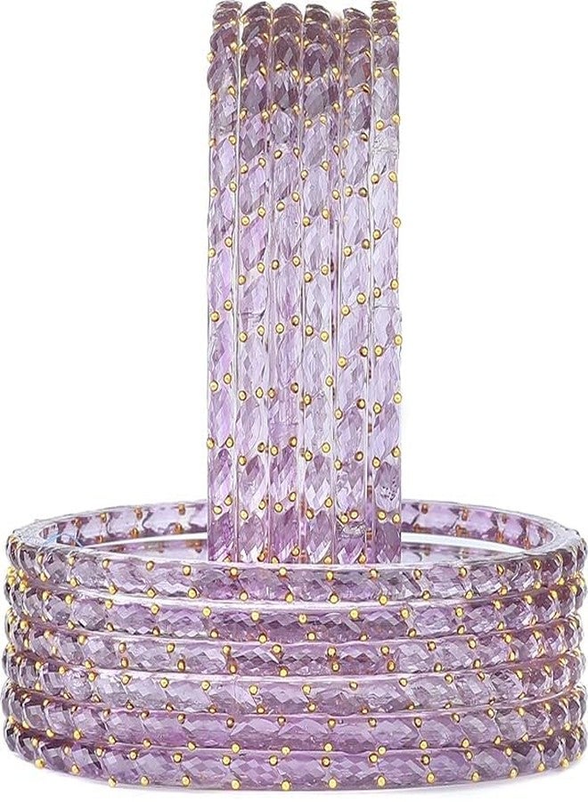 BANGLESKART Glass Bangles for Women Designer Golden Beaded Chudi Set Traditional Ethnic Wedding & Festival Wear Lightweight Ladies Bangles Lavender - Image 1