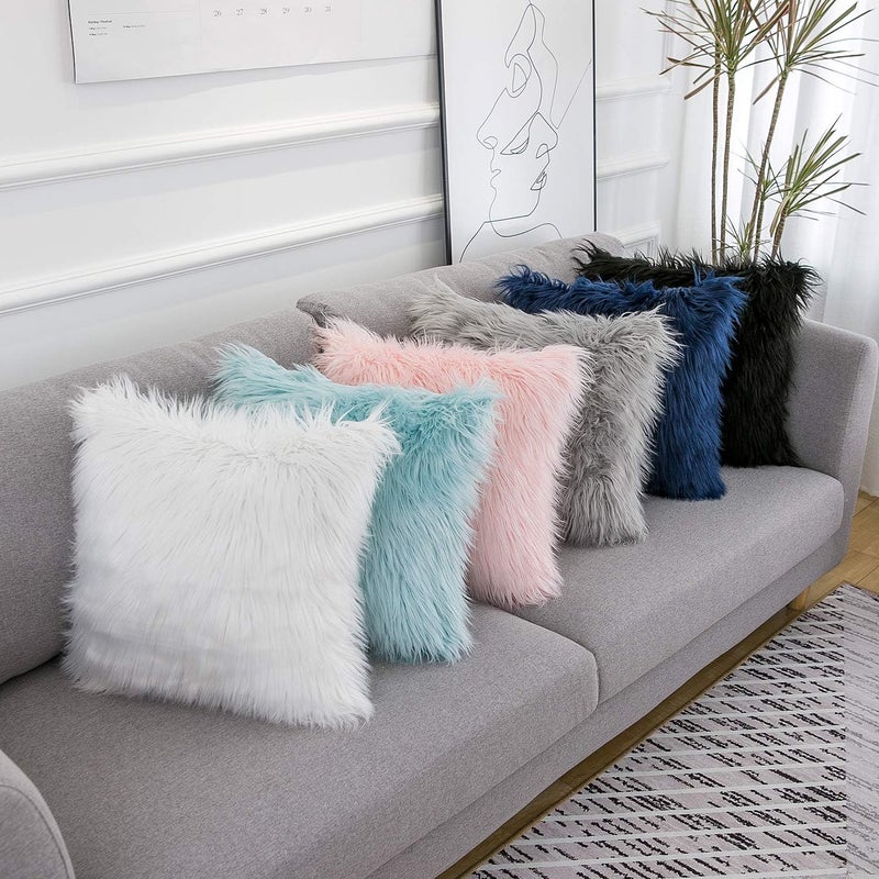 WLNUI Repeated assemble detach compatible Set of 2 Black Decorative Pillow Covers New Luxury Series Merino Style Faux Fur Fluffy Throw Pillow Covers Square Fuzzy Cushion Case 16x16 Inch All-scene compatible build - Image 5