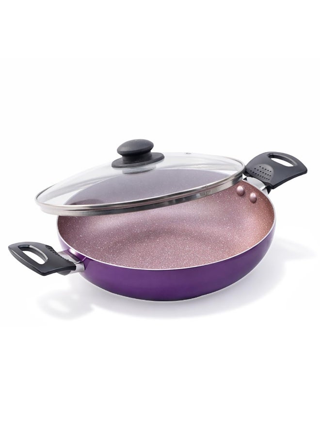 Wonderchef Valencia Non-Stick Kadhai with Glass Lid | Cool Touch Bakelite Handles | Pure Grade Aluminium| PFOA Free|2 litres Capacity | Size 24 cm Kadai | 1 Year Warranty | Purple - Image 1