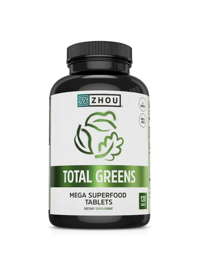 Zhou Nutrition Total Greens, Mega Superfood Tablets, Blend of Greens Supplement, Fiber and Antioxidants, Vitamin A, Spirulina, Chlorella, Alfalfa, 120 Tablets - Image 1