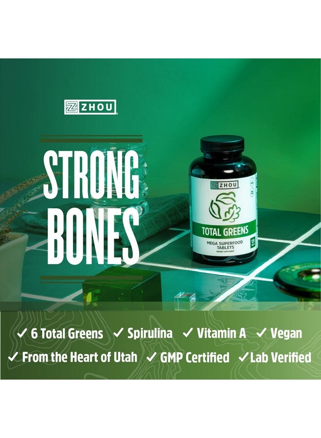 Zhou Nutrition Total Greens, Mega Superfood Tablets, Blend of Greens Supplement, Fiber and Antioxidants, Vitamin A, Spirulina, Chlorella, Alfalfa, 120 Tablets - Image 3