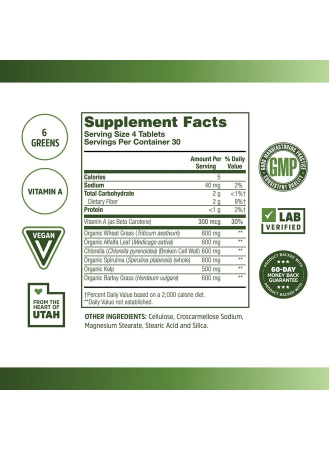 Zhou Nutrition Total Greens, Mega Superfood Tablets, Blend of Greens Supplement, Fiber and Antioxidants, Vitamin A, Spirulina, Chlorella, Alfalfa, 120 Tablets - Image 2