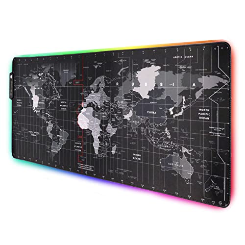 Speed RGB Gaming Mouse Pad, Non-Slip Rubber Base, Soft Glowing 14 LED Modes Gaming Desk Keyboard Pad Mat - World Map Large LED -78 x 30 Cm - Image 1