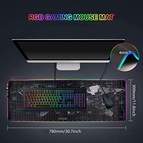 Speed RGB Gaming Mouse Pad, Non-Slip Rubber Base, Soft Glowing 14 LED Modes Gaming Desk Keyboard Pad Mat - World Map Large LED -78 x 30 Cm - Image 2