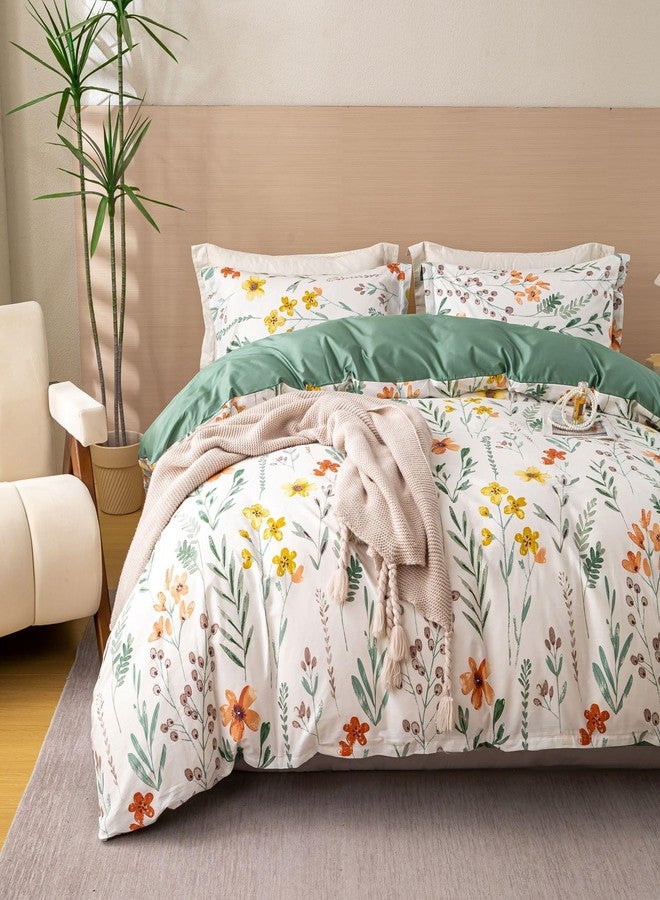 OAITE Duvet Cover Set King Size Floral Pattern Ultra Soft 100% Cotton Duvet Cover Sets 3-PC, Breathable Duvet Cover with Zipper Closure & Corner Ties(2 Pillow Shams,1 Duvet Cover) - Image 2