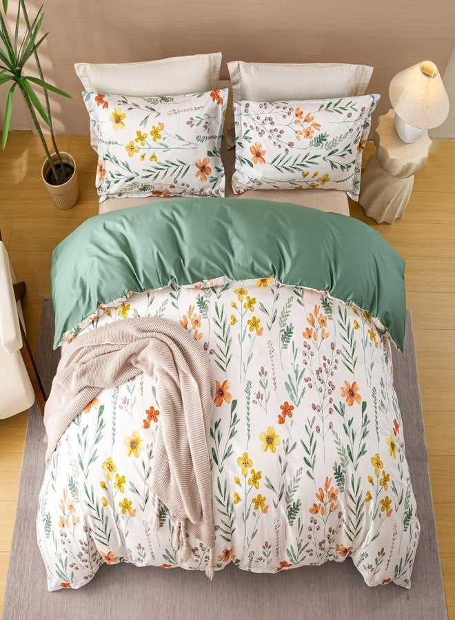 OAITE Duvet Cover Set King Size Floral Pattern Ultra Soft 100% Cotton Duvet Cover Sets 3-PC, Breathable Duvet Cover with Zipper Closure & Corner Ties(2 Pillow Shams,1 Duvet Cover) - Image 3