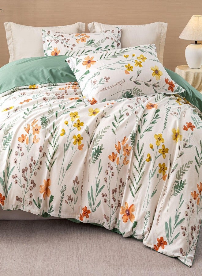 OAITE Duvet Cover Set King Size Floral Pattern Ultra Soft 100% Cotton Duvet Cover Sets 3-PC, Breathable Duvet Cover with Zipper Closure & Corner Ties(2 Pillow Shams,1 Duvet Cover) - Image 4