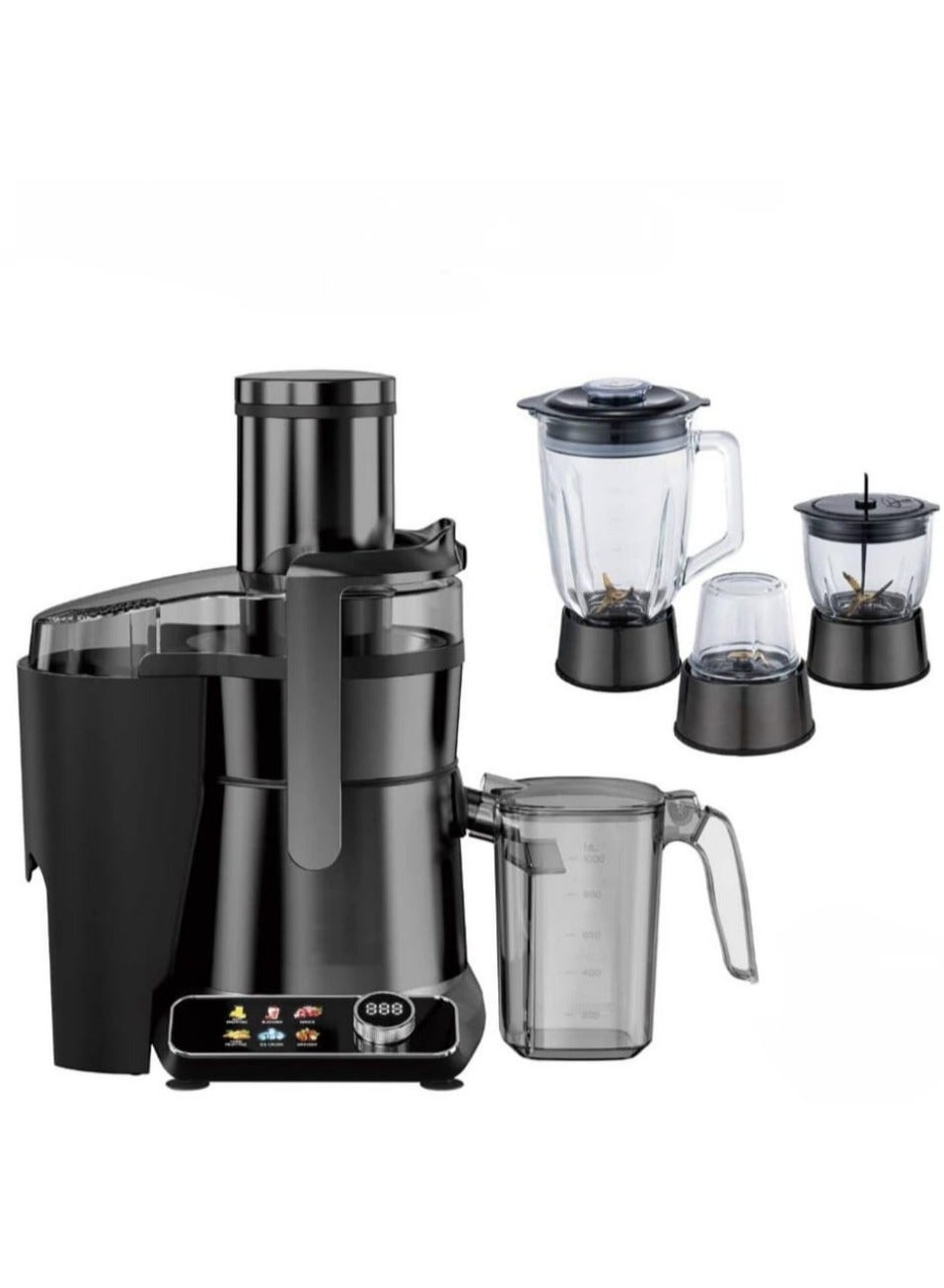 4 in 1 Digital Juicer Blender 1.5L Juicer Cup, 2L Pulp Container, 1.5L Glass Blender, Chopper & Grinder with Powerful Copper Motor with Titanium Filter, Stainless Steel Body, Smart Programs & Recipe Display