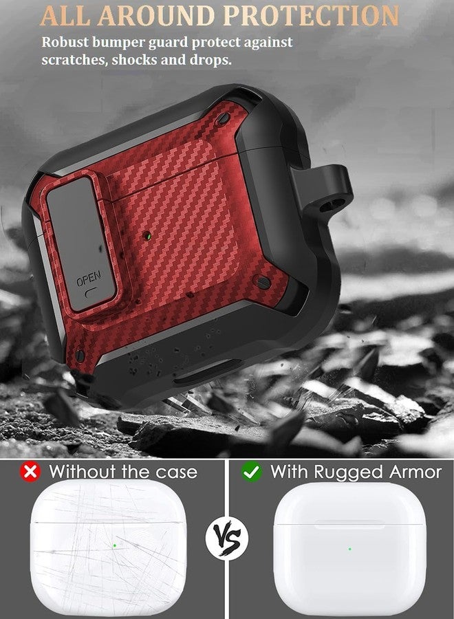 Olytop AirPods 3rd Generation Case with Lock Lid & Cleaner Pen, Full-Body Rugged AirPod Gen 3 Shockproof Case Armor Protective Skin Cover Men with Carabiner for iPod Airpods 3rd Gen, Black/Red - Image 4