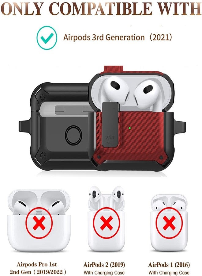 Olytop AirPods 3rd Generation Case with Lock Lid & Cleaner Pen, Full-Body Rugged AirPod Gen 3 Shockproof Case Armor Protective Skin Cover Men with Carabiner for iPod Airpods 3rd Gen, Black/Red - Image 2