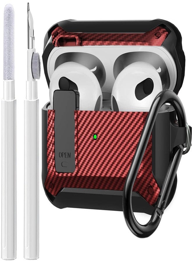 Olytop AirPods 3rd Generation Case with Lock Lid & Cleaner Pen, Full-Body Rugged AirPod Gen 3 Shockproof Case Armor Protective Skin Cover Men with Carabiner for iPod Airpods 3rd Gen, Black/Red - Image 1