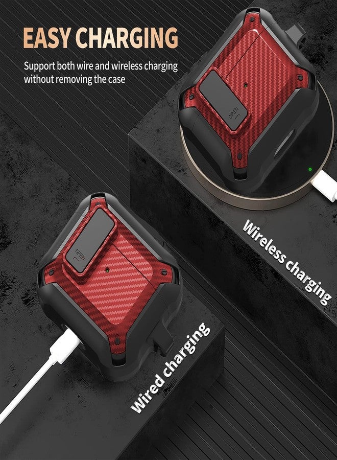 Olytop AirPods 3rd Generation Case with Lock Lid & Cleaner Pen, Full-Body Rugged AirPod Gen 3 Shockproof Case Armor Protective Skin Cover Men with Carabiner for iPod Airpods 3rd Gen, Black/Red - Image 5