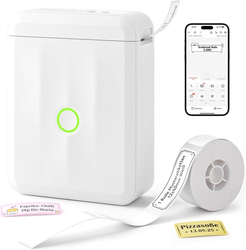 D110 Upgrade Label Printer, Mini Bluetooth Labelling Device, Self-Adhesive, Portable Sticker Printer Label Printer with iOS Android, Suitable for Home, School, Office, White - Image 1