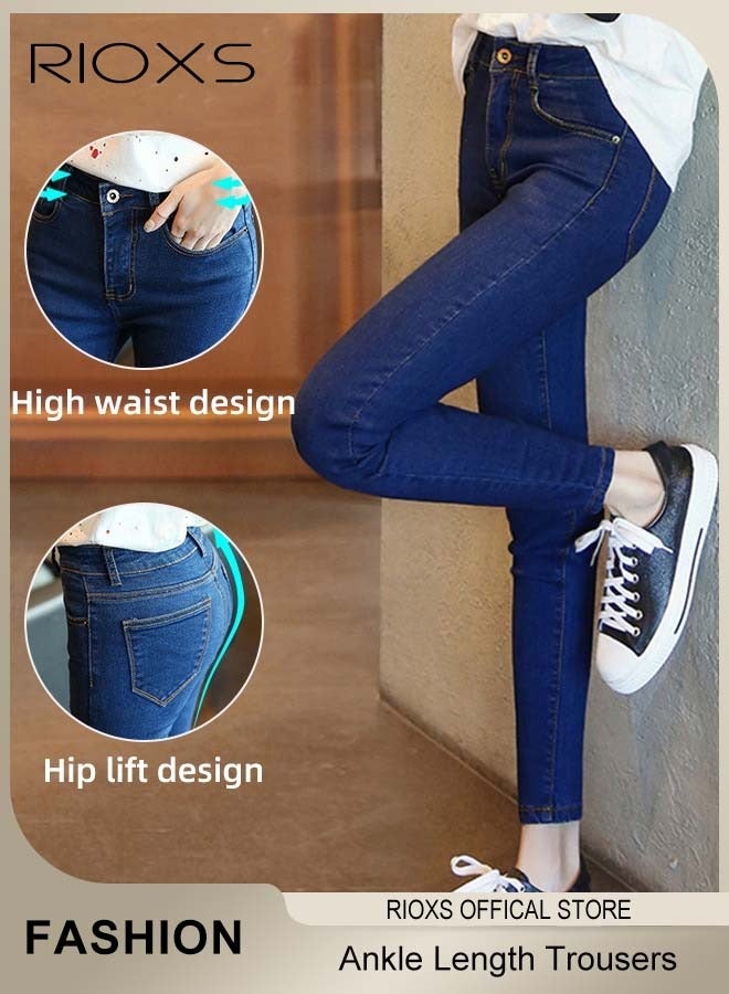 RIOXS Women's Slim Fit Jeans High Waist Ankle Length Trousers Skinny Denim Pant, Stretch Denim Pants with Tummy Control, Comfortable Skinny Trousers, Casual Work Office Jeans,  - Image 2