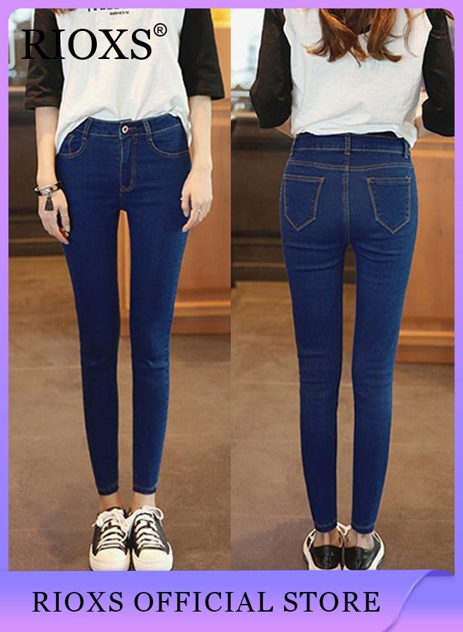 RIOXS Women's Slim Fit Jeans High Waist Ankle Length Trousers Skinny Denim Pant, Stretch Denim Pants with Tummy Control, Comfortable Skinny Trousers, Casual Work Office Jeans,  - Image 1
