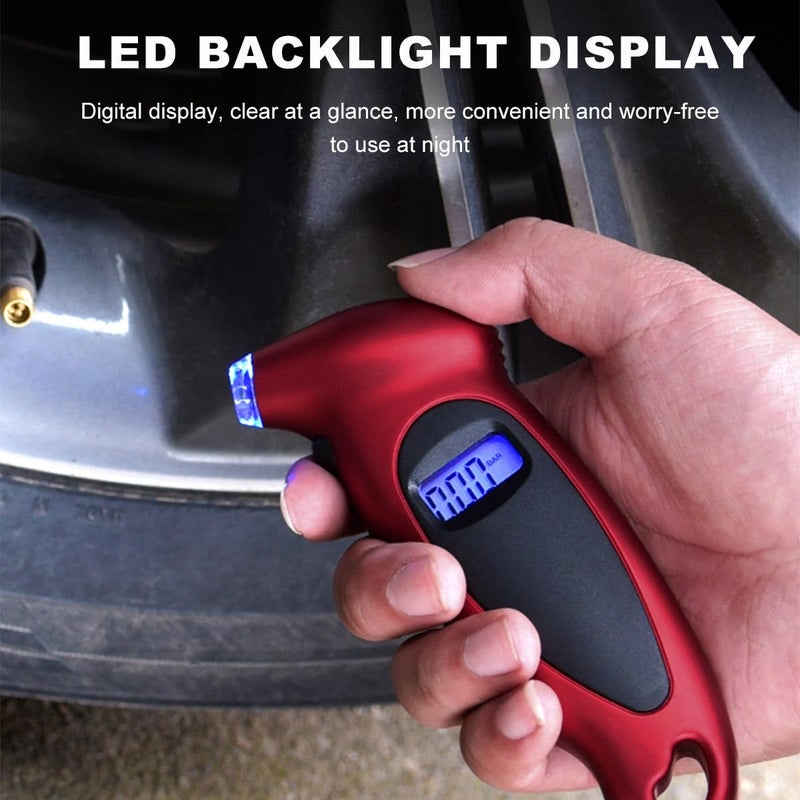 مقياس ضغط الإطارات الرقمي ، 150 PSI، 4 إعدادات، مقياس دقيق للإطارات مع قبضة مانعة للانزلاق، شاشة LCD بإضاءة خلفية، أداة فحص وقراءة ضغط الإطارات للسيارات والشاحنات والدراجات والدراجات ال��ارية (أحمر) - Image 4