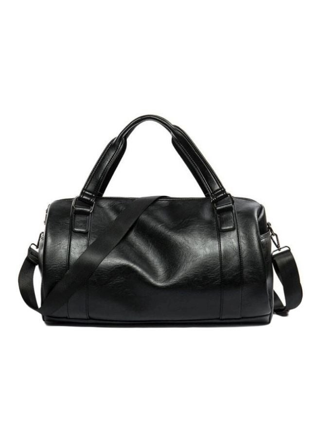 Leather Travel Tote Bag with Shoes Compartment，Oversized Travel Duffel Bag，Sports Gym Bag，Waterproof Business Travel Outdoor Luggage Bag，Black  - Image 2