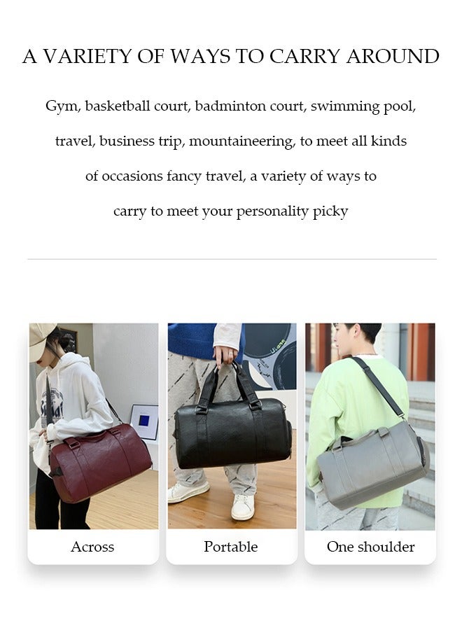 Leather Travel Tote Bag with Shoes Compartment，Oversized Travel Duffel Bag，Sports Gym Bag，Waterproof Business Travel Outdoor Luggage Bag，Black  - Image 5