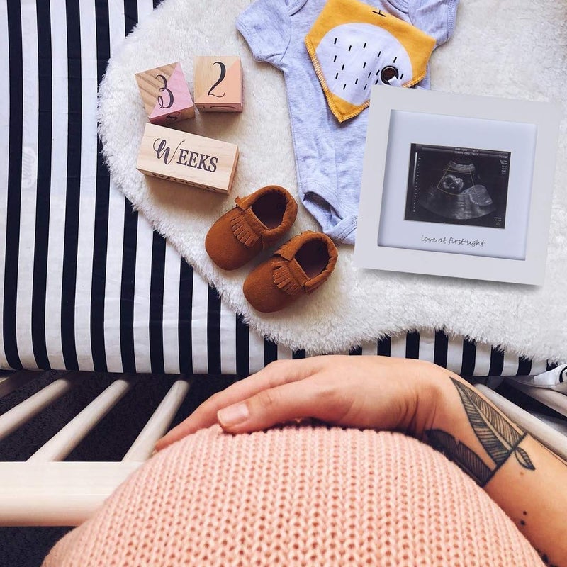 IHEIPYE Baby Sonogram Photo Frame - Ultrasound Picture Frame for Expecting Parents, Baby Showers, Gender Reveal Parties, Nursery Decor (Silver Text, White) - Image 3