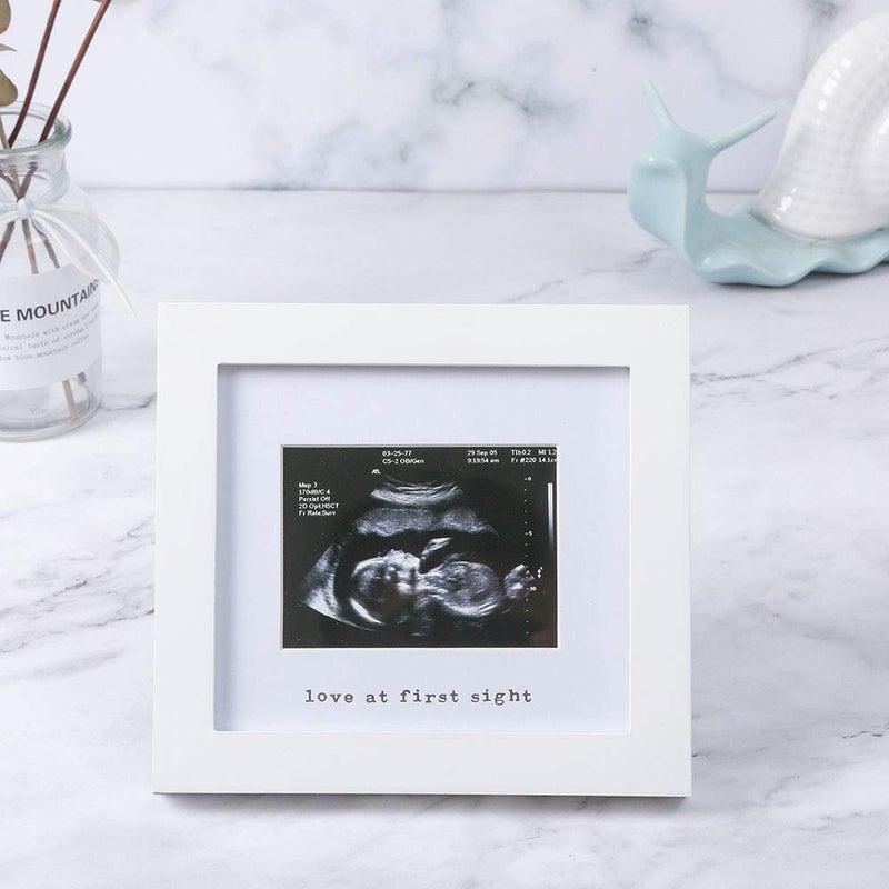 IHEIPYE Baby Sonogram Photo Frame - Ultrasound Picture Frame for Expecting Parents, Baby Showers, Gender Reveal Parties, Nursery Decor (Silver Text, White) - Image 2