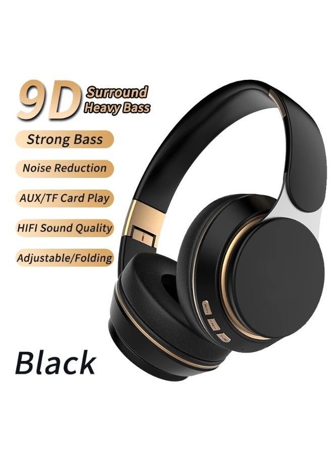 Hifi Wireless Headphones 9D Heavy Bass Surround Stereo Bluetooth Earphones Foldable Adjustable Support TF Card/AUX Play With Mic - Image 1