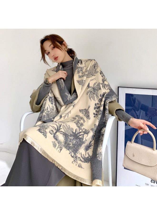 Internet Popular Winter Thick Scarf Women's All-match High-end Wool Double-sided Shawl All-match Cashmere Warm Outer Cape