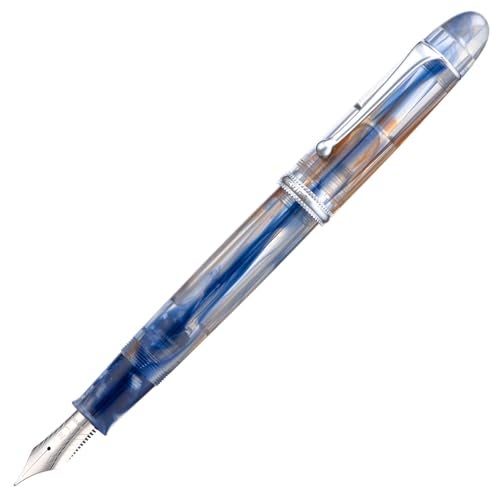 Asvine V800 Fountain Pen Vacuum Filling System with Large Ink Capacity Number 8 Stub Nib 11mm Calligraphy Art Drawing with Wrench Gift Set Blue Brown - Image 3