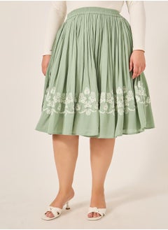 Styli Plus Size Embroidered Gathered Midi Skirt  - Image 2