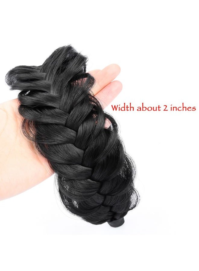DIGUAN Wide Messy Braided Headband With Teeth Synthetic Hair Plaited Headband High Elasticity Braids Chunky Fishtail Braided Hair Band Hairpiece for Girls Women (Natural Black) - Image 2